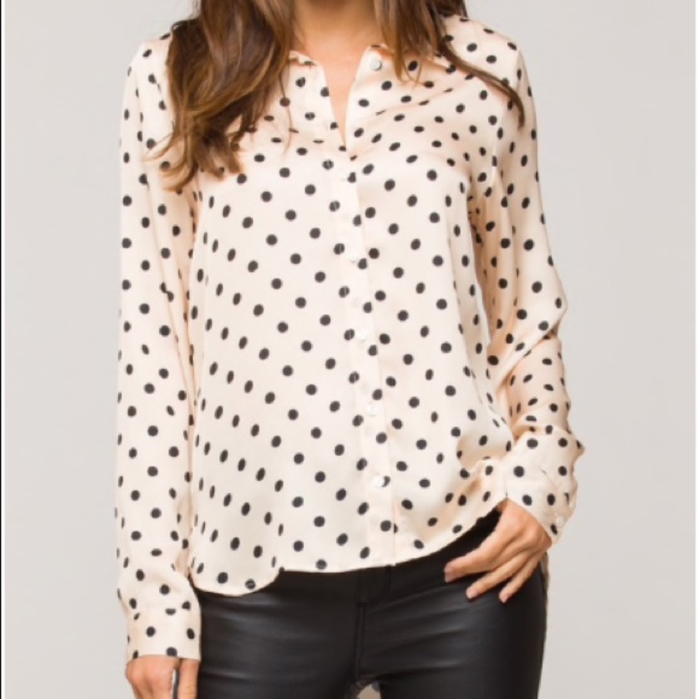 Satin Ivory Polka Dot Buttondown